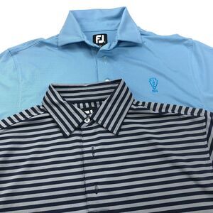 FootJoy FJ Small Mens Golf SS Stretch Button Polo Striped Solid Shirt LOT OF 2